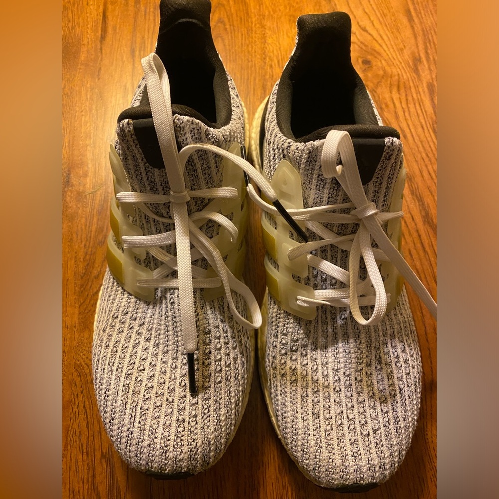 Men’s Adidas ultra boost Stylish White and Black Sneakers with Gold Accents